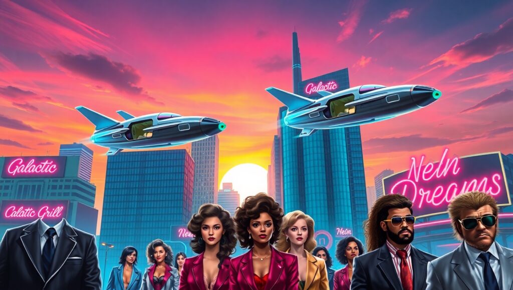 Retro Futurism Meets Modern City Life – free AI stock image