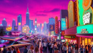 Retro Futuristic City at – free AI stock image