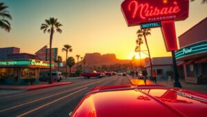 Retro Sunset Cruise Scene – free AI stock image