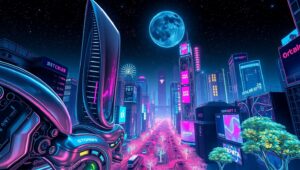 Robotic Harmony in a Neon – free AI stock image