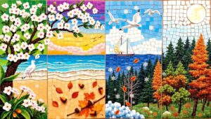 Seasons of Nature in Mosaic Art – free AI stock image