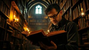 Secrets of the Shadowed Library – free AI stock image