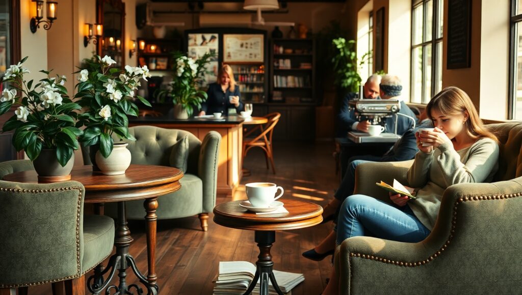 Serene Coffee Shop Moments – free AI stock image