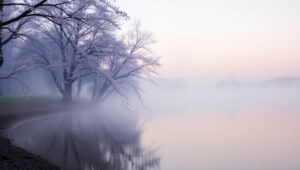Serene Dawn at the Lakeside – free AI stock image