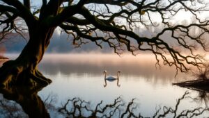 Serene Dawn by the Lake – free AI stock image
