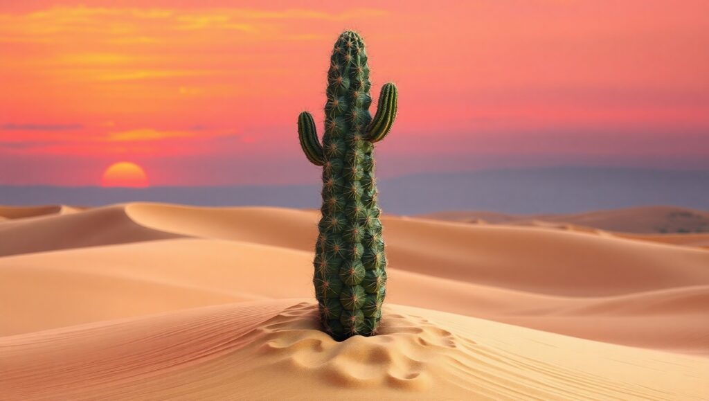 Serene Desert Sunset in Sand Art – free AI stock image
