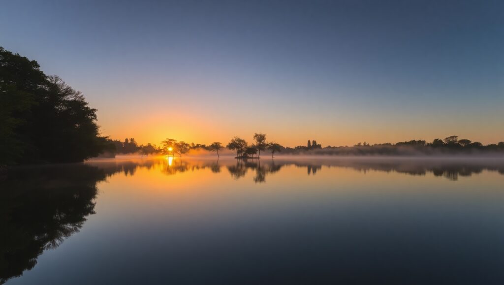 Serene Dusk at the Lakeside – free AI stock image