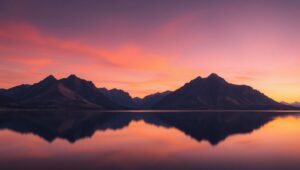 Serene Dusk Landscape with Reflections – free AI stock image