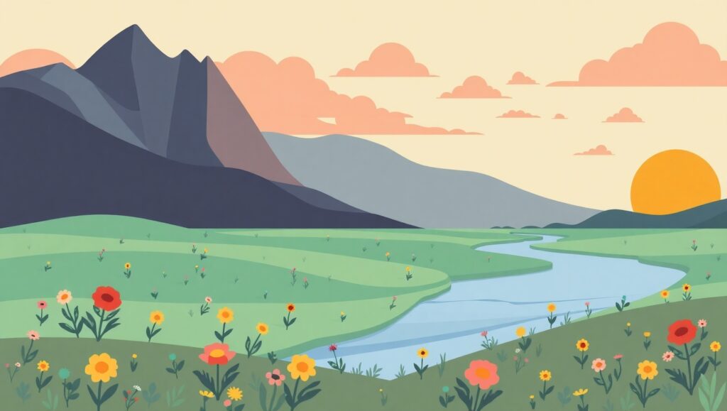 Serene Flat Design Landscape PB4 – free AI stock image