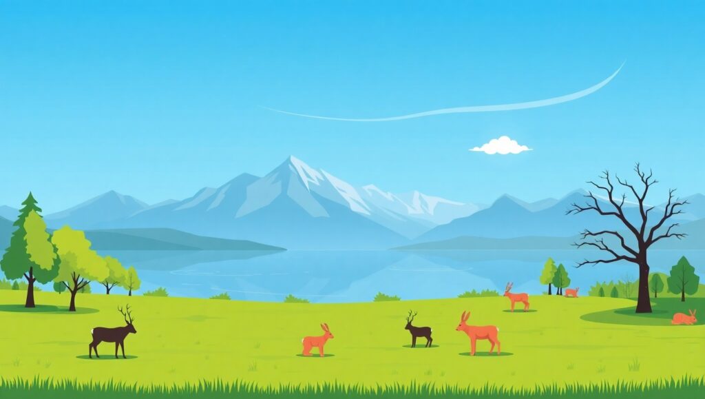 Serene Flat Design Landscape – free AI stock image