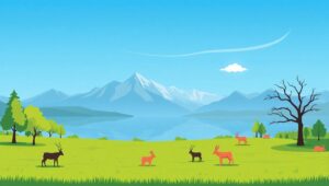 Serene Flat Design Landscape – free AI stock image