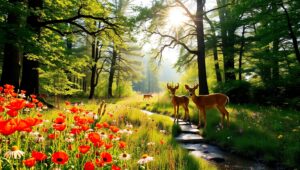 Serene Forest Clearing in Oil Paint – free AI stock image