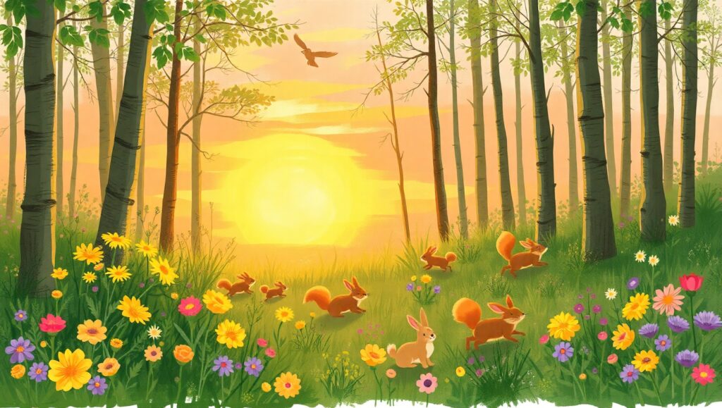 Serene Forest Glade at Sunset – free AI stock image