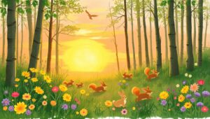Serene Forest Glade at Sunset – free AI stock image