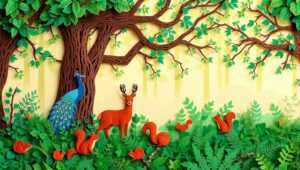 Serene Forest in Paper Cut Style – free AI stock image