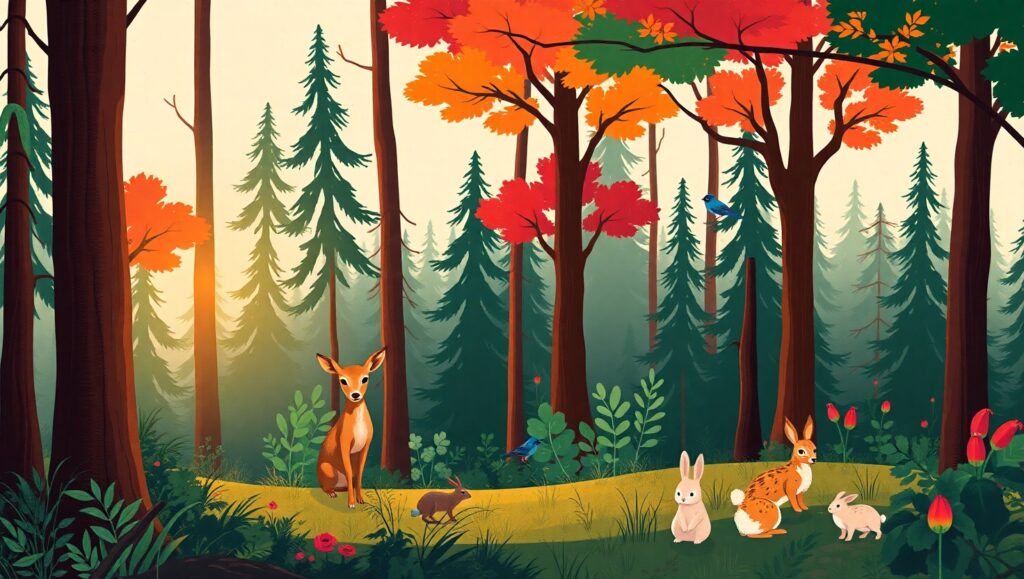 Serene Forest Landscape in Vector – free AI stock image