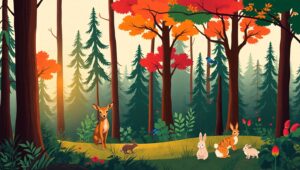 Serene Forest Landscape in Vector – free AI stock image