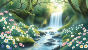 Serene Forest Watercolor Dreamscape – free AI stock image