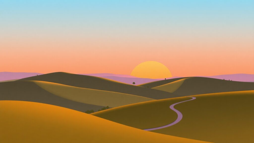 Serene Hills at Sunset – free AI stock image