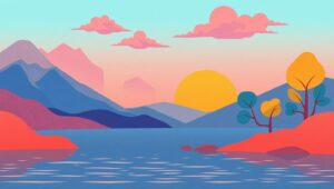 Serene Lake with Abstract Mountains – free AI stock image