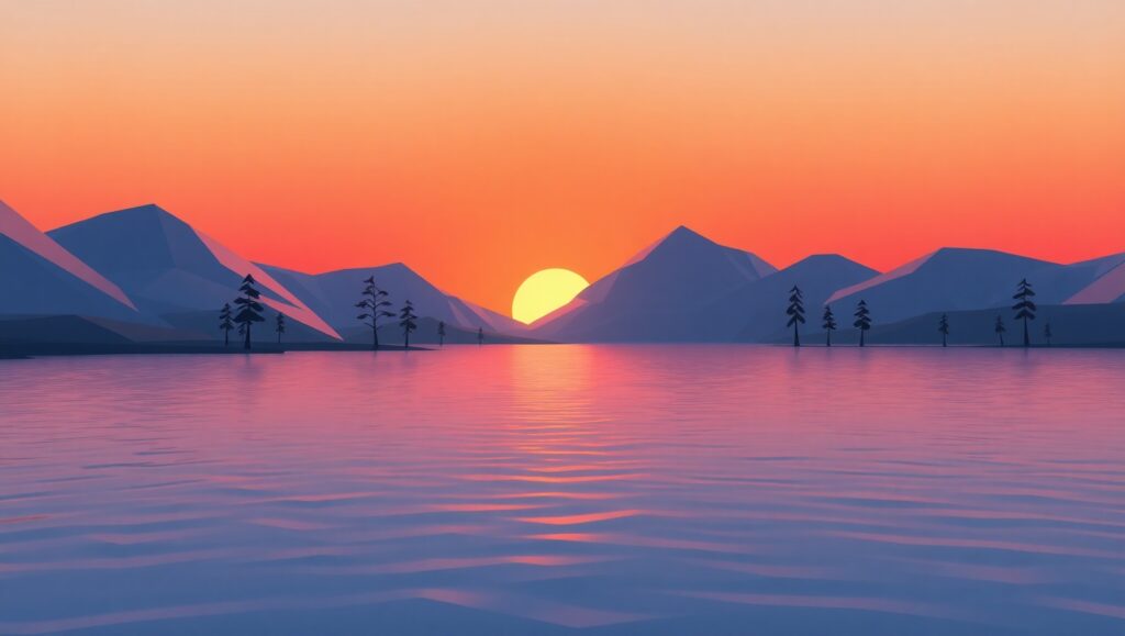 Serene Low-Poly Lake Sunset – free AI stock image