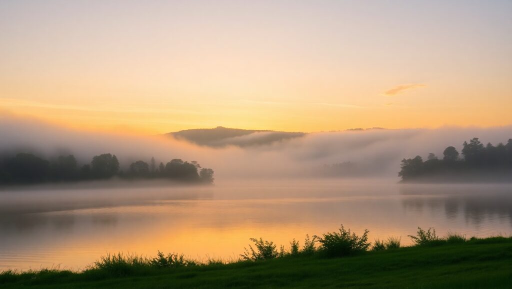 Serene Morning Landscape with – free AI stock image