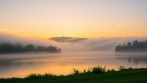 Serene Morning Landscape with – free AI stock image