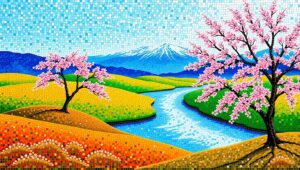 Serene Mosaic Landscape Art – free AI stock image