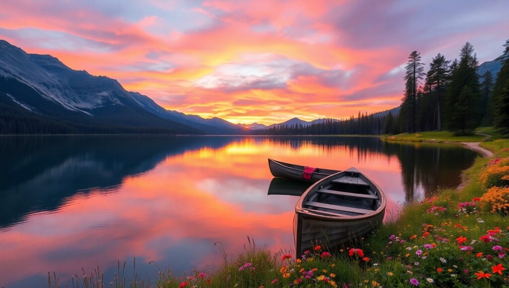 Serene Mountain Lake at Dusk lF2 – free AI stock image