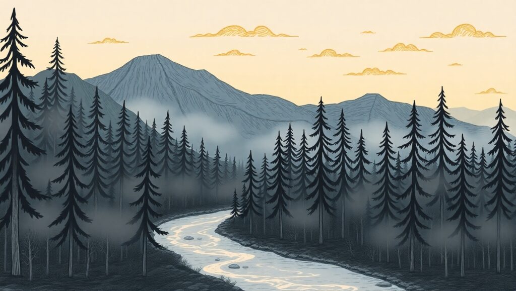 Serene Mountain Landscape at Dusk uyC – free AI stock image