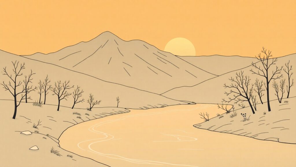 Serene Mountain Landscape in Line Art – free AI stock image