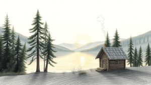 Serene Mountain Retreat at – free AI stock image