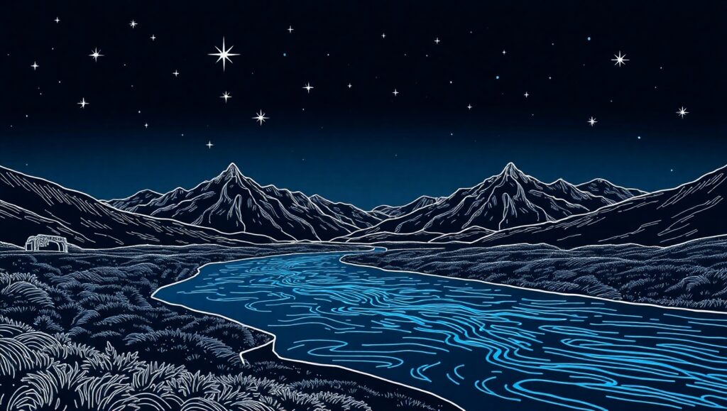 Serene Night at the River – free AI stock image