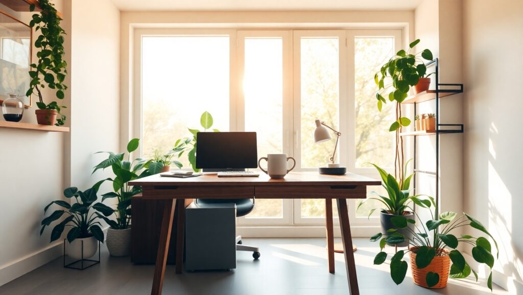 Serene Office Space in Natural Light – free AI stock image