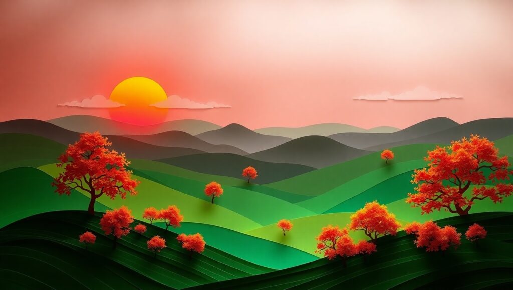 Serene Paper-Cut Landscape Scene – free AI stock image
