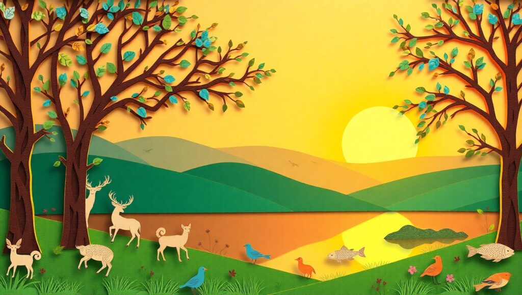 Serene Papercut Landscape at Sunset – free AI stock image