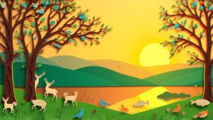 Serene Papercut Landscape at Sunset – free AI stock image