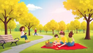 Serene Park in Flat Design Style – free AI stock image