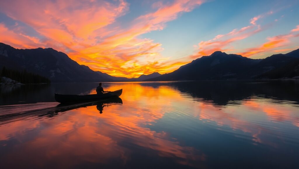 Serene Silhouette at Sunset T0z – free AI stock image