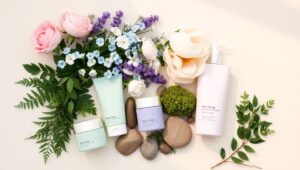 Serene Skincare Flatlay Arrangement – free AI stock image