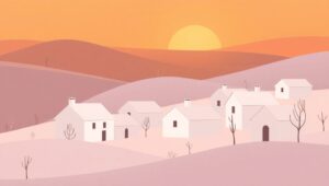 Serene Sunrise Over a Minimal Village – free AI stock image