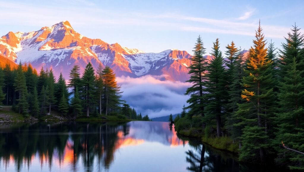 Serene Sunrise Over Mountain Lake OXs – free AI stock image