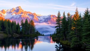 Serene Sunrise Over Mountain Lake OXs – free AI stock image