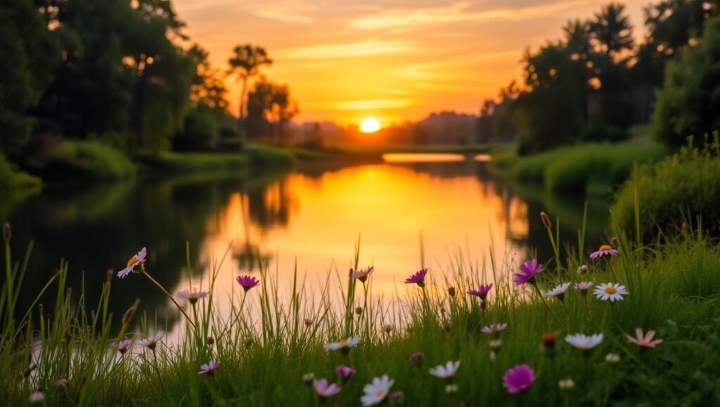 Serene Sunset Over a Tranquil Lake L3Z – free AI stock image