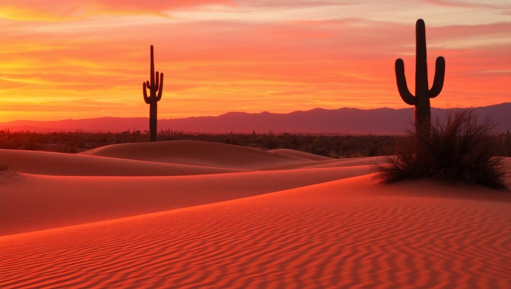 Serene Sunset Over Desert Dunes – free AI stock image