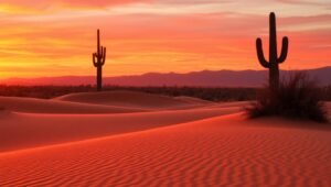 Serene Sunset Over Desert Dunes – free AI stock image