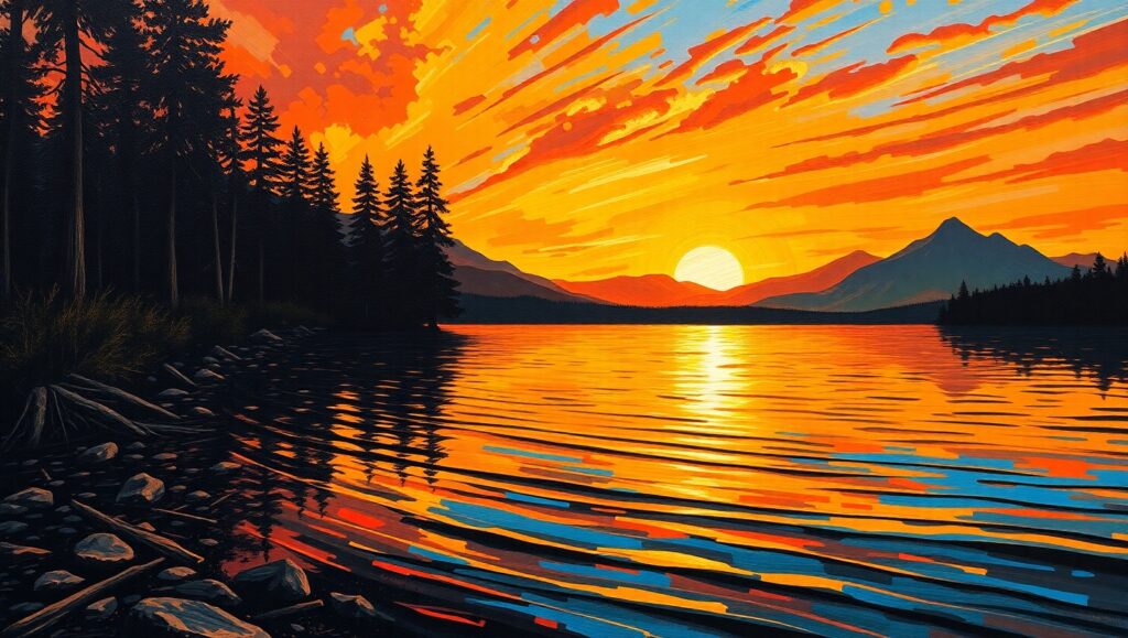 Serene Sunset Over Tranquil Lake KAY – free AI stock image