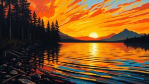Serene Sunset Over Tranquil Lake KAY – free AI stock image