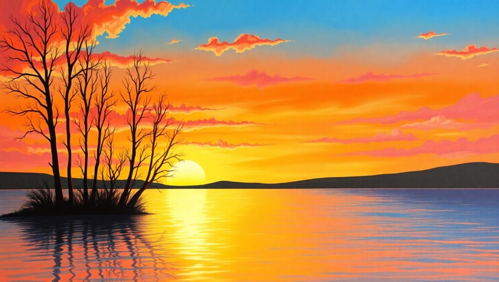 Serene Sunset Over Tranquil Waters 641 – free AI stock image