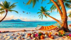 Serene Tropical Island at Sunset – free AI stock image